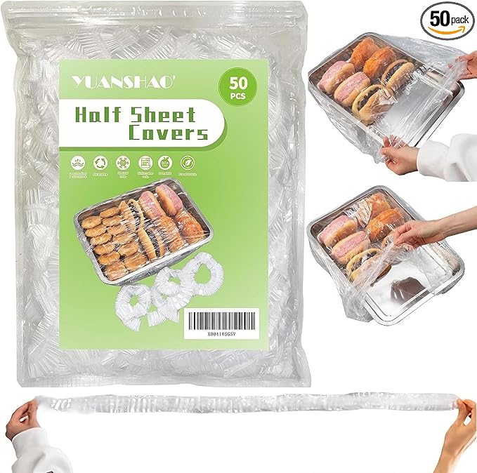 50 Pcs Half Sheet Cover 13 by 18 Inch, Elastic plastic food covers by YUANSHAO