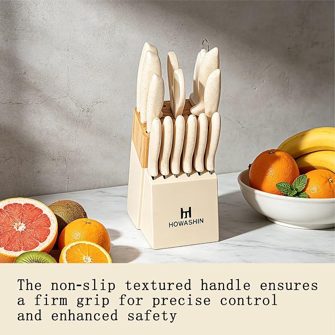 White Knife Set, Howashin 15 Pieces Kitchen Knife Set - Image 2