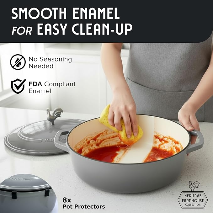 MUELLER HOME 5.5 Quart Enameled Cast Iron Oval Dutch Oven - Image 7