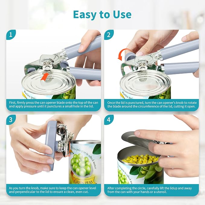 Ultrean Manual Can Opener Bottle Opener, Heavy Duty Stainless Steel Smooth Edge - Image 4