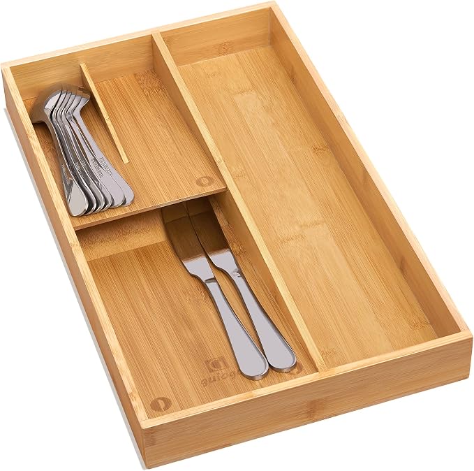 guiogc Bamboo silverware tray organizer, Utensil Holder and Cutlery Tray by guiogc