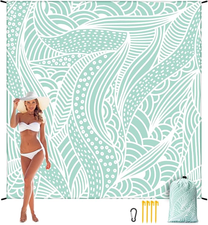 WIWIGO Beach Blanket Waterproof Sandproof Beach Mat 79" X 83"/10'x9'for 2-8 - Image 5