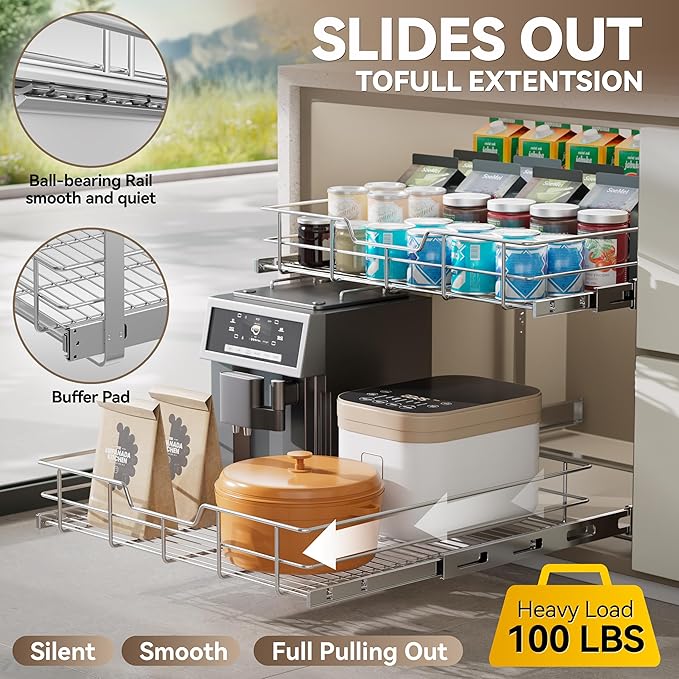 Pull Out Cabinet Organizer 24" W X 22" D, Slide Out Drawers - Image 3