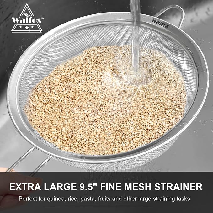 Walfos Large Fine Mesh Strainer 9.35" & 7.8", Stainless Steel Mesh Sieve - Image 5