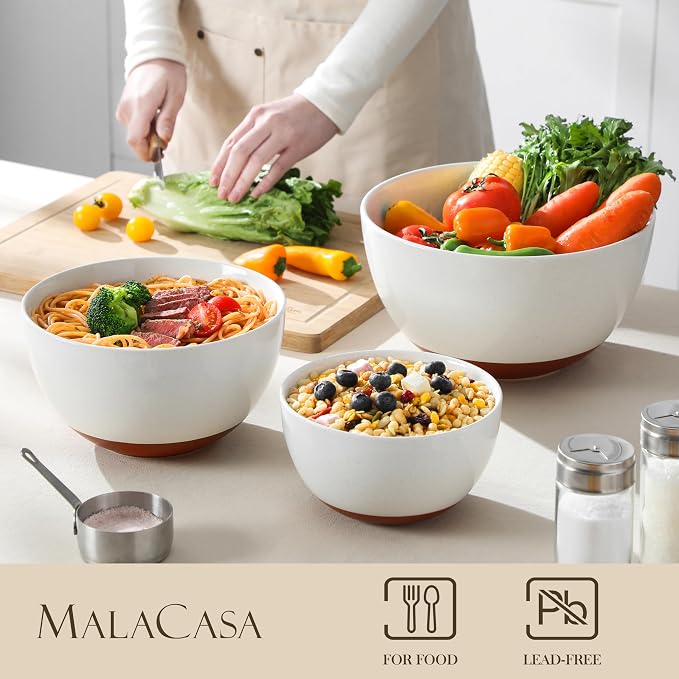 MALACASA Ceramic Mixing Bowls, Large Serving Bowls - Image 2