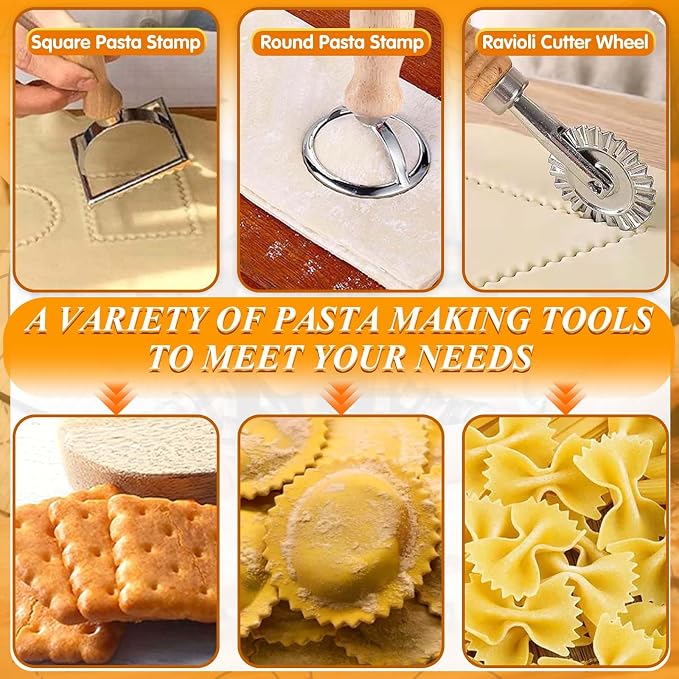 Pasta Making Tools, 1 Gnocchi Board, 1 Dough Cutter, 1 Ravioli Cutter, 2 Pasta - Image 4