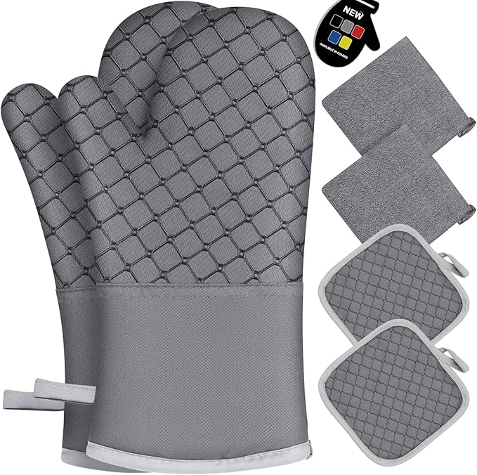 6 Pcs Oven Mitts and Pot Holders, 500℉ Heat Resistant Oven Mitts by Unknown