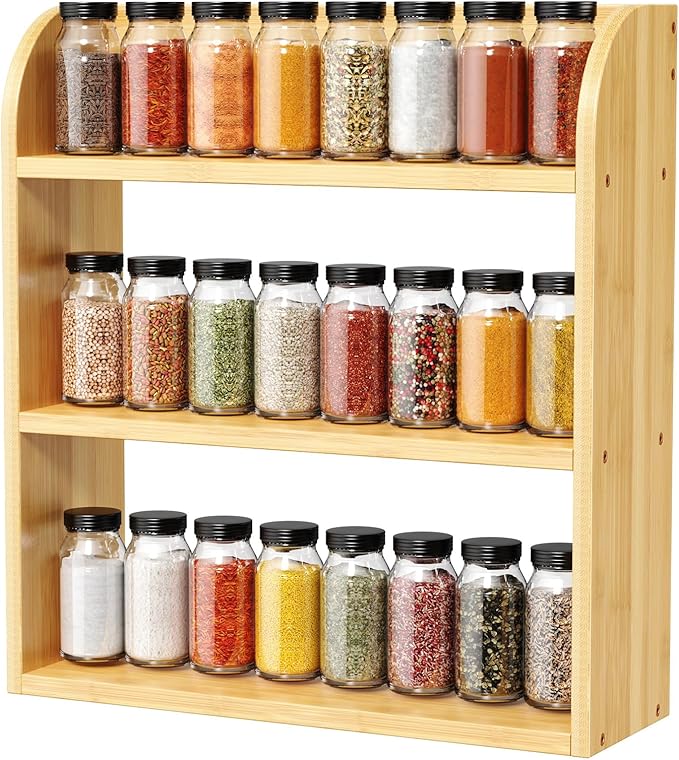 ROMGUAR CRAFT 3 Tier Bamboo Spice Rack, Countertop or Wall Mounting Wood Spice by ROMGUAR+CRAFT