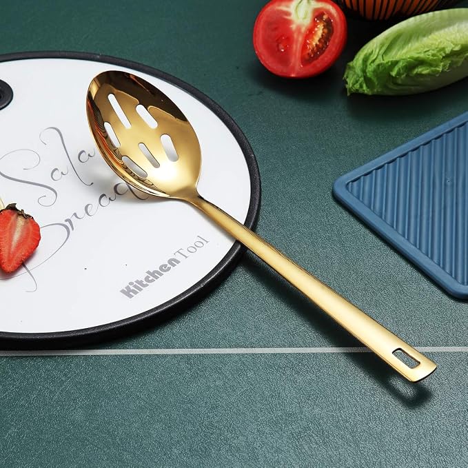 Berglander Gold Cooking Spoon, Stainless Steel Slotted Serving Spoon Titanium - Image 3