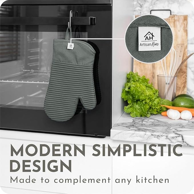 Extra Long Silicone Oven Mitts | Heat Resistant 500°F BPA-Free Food Grade - Image 2