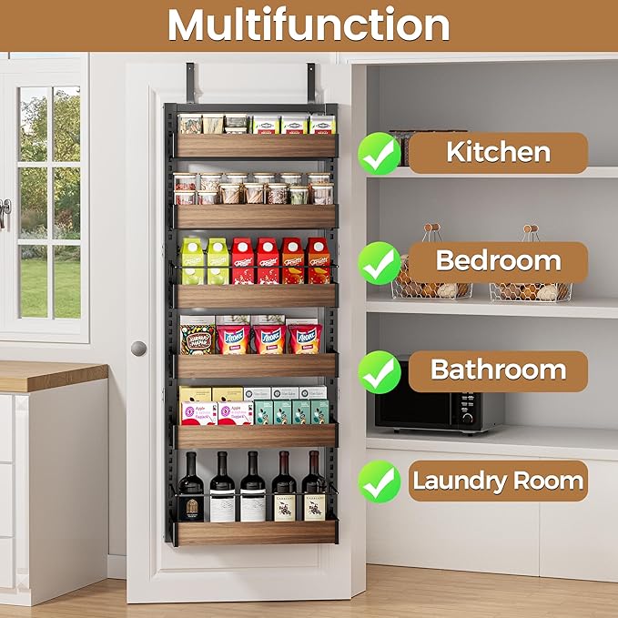 POKIPO 6 Tier Over The Door Pantry Organizer, 2-in-1 Door Hanging or Wall - Image 6