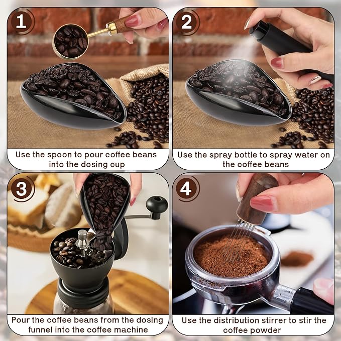 4Pcs Coffee Bean Dosing Cup, Spray Bottle, Spoon and Stirrer Tool Set, Coffee - Image 3