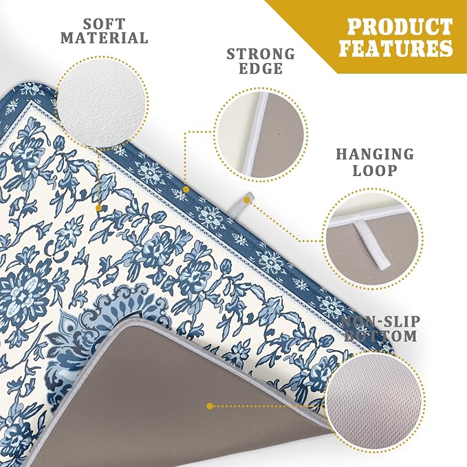 Boho Floral Blue Dish Drying Mat - Image 4