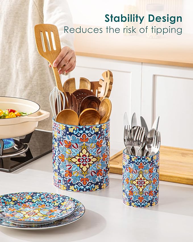 vancasso SIMI Utensil Holder, 7.3"+5.5" Porcelain Kitchen Utensil Holder - Image 3