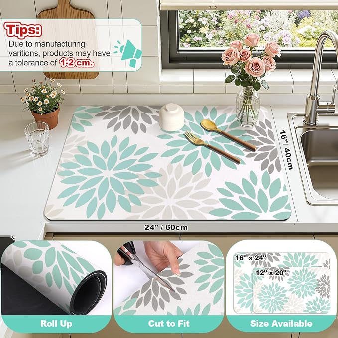 Findosom Floral Dish Drying Mat, Cuttable Drying Mat - Image 2