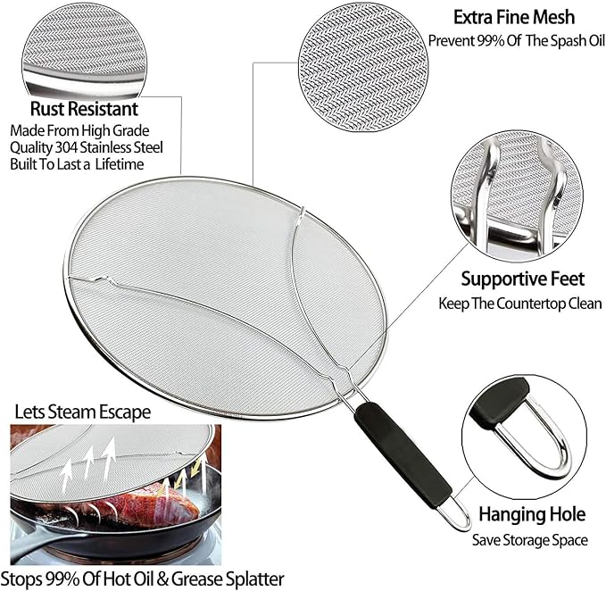 Large Splatter Screen for Frying Pan, 15 Inch Stainless Steel Grease Splatter - Image 2
