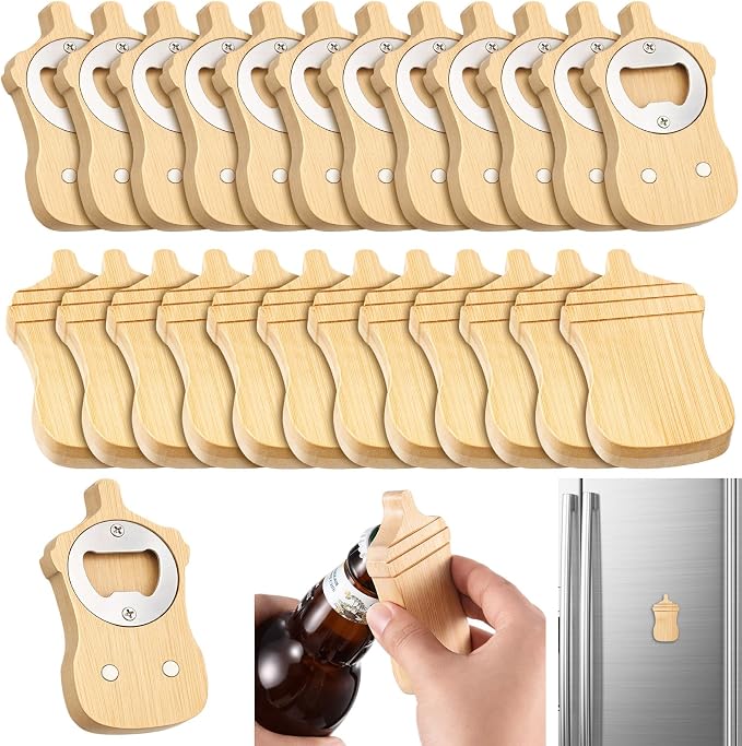 Vesici 24 Pcs Magnetic Wood Bottle Opener 2.5" DIY Bamboo Baby Bottle Shape by Vesici