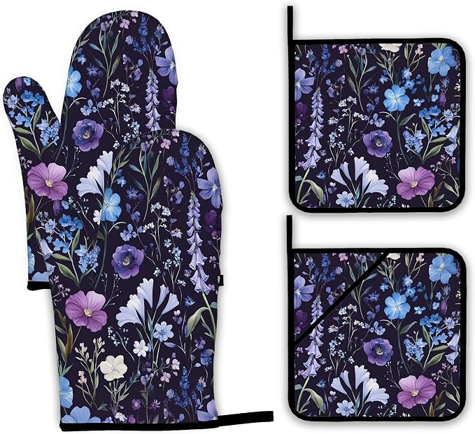 Wildflowers Oven Mitts and Pot Holders, Vintage Garden Herb Flower Heat by Unknown