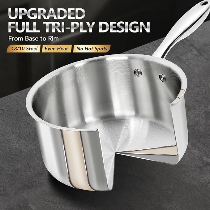MICHELANGELO Saucepan Set 6pc, Triply Stainless Steel Sauce Pan - Image 3