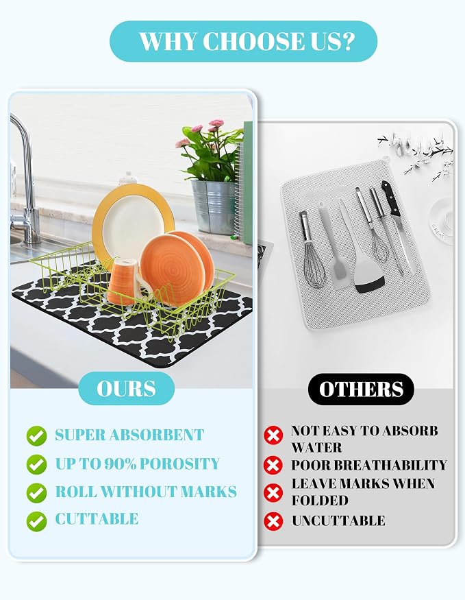 Dish Drying Mat for Kitchen Counter, Hide Stain Anti Absorbent for Kitchen - Image 4