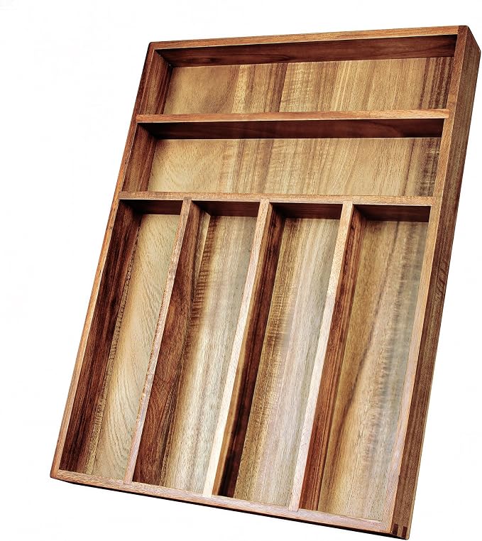 KITEISCAT Acacia Wood Silverware Organizer, Kitchen Utensil Drawer Organizer by KITEISCAT