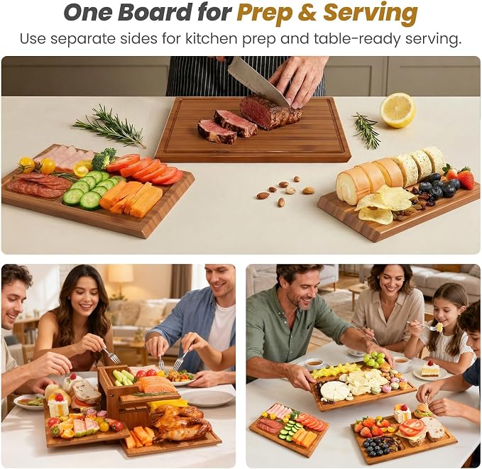 Bamboo Cutting Board Set of 3, Durable Wooden Chopping Boards - Image 7
