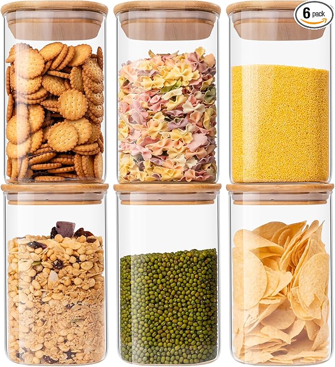 Glass Food Storage Jars 37 oz Set of 6, Glass Storage Containers Clear Glass by Liuruiyu