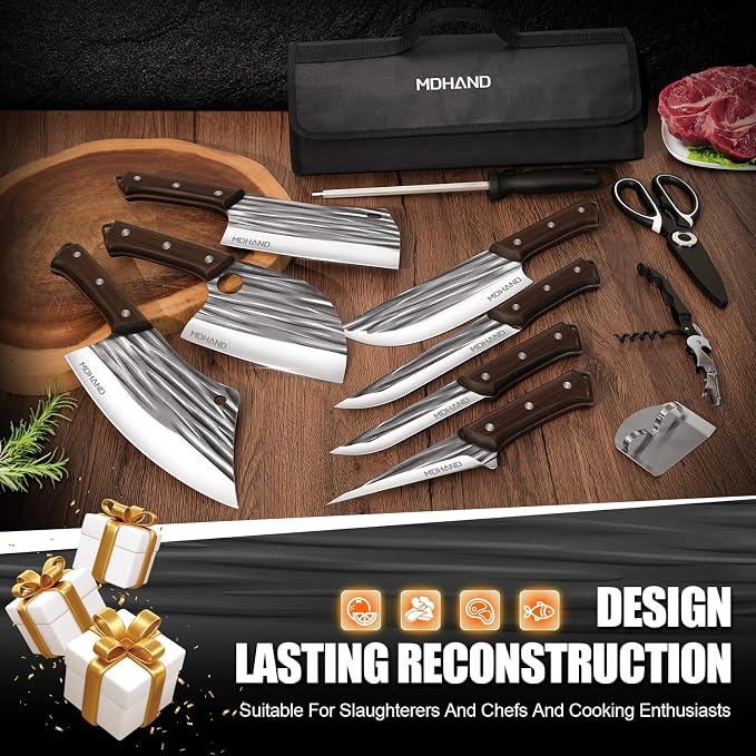MDHAND Butcher Knife Set, Heavy Duty Meat Cleaver Knives, Boning Knife - Image 7