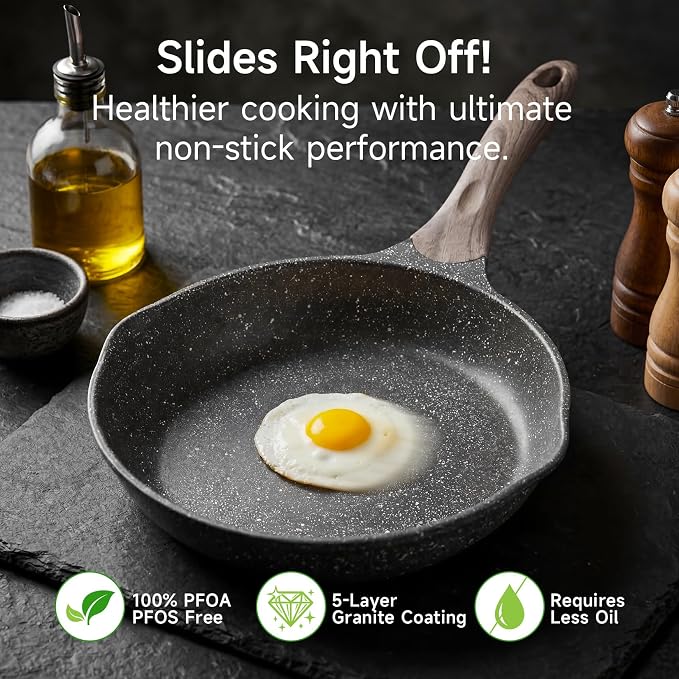 JEETEE 12.5 Inch Nonstick Frying Pan, Stone Coating Cookware, Nonstick Omelette - Image 2