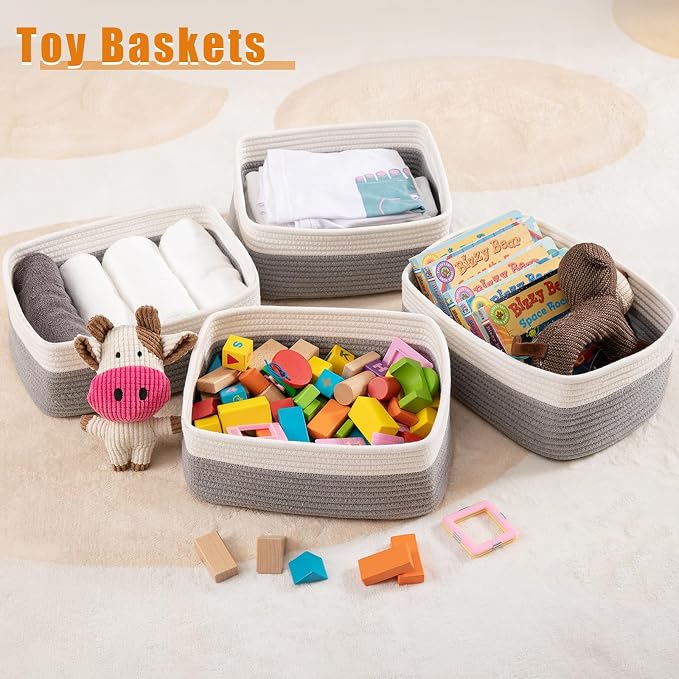 OIAHOMY 4 Pack Storage Baskets for Organizing, Small Bins for Shelves, Cute - Image 4