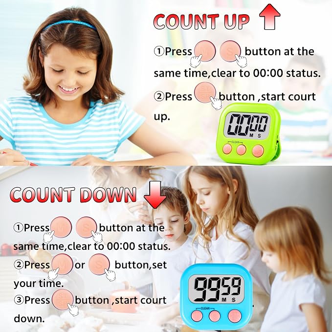 Timer for Kids Teachers Digital Kitchen Timers for Cooking Large Magnetic - Image 6