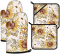 Watercolor Sunflower Oven Mitts and Pot Holders Sets Heat Resistant 4Pcs by ANTJOO