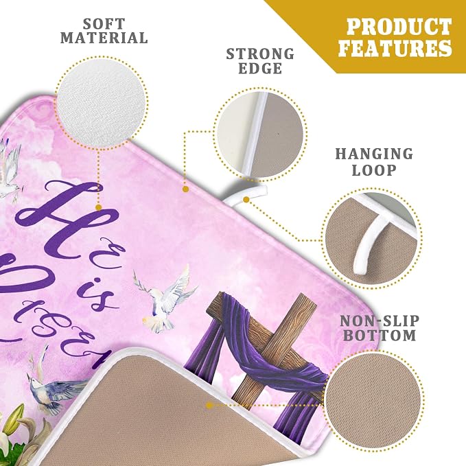 Giwawa Easter Purple Dish Drying Mat, He is Risen Cross Lamb Floral Dish - Image 4