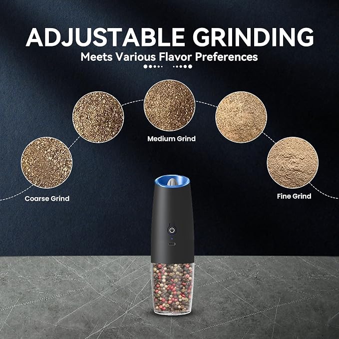 UNNEES Rechargeable Electric Salt and Pepper Grinder, gravity electric salt and - Image 3