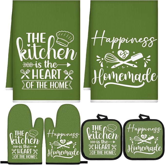 Sratte 6 Pcs Kitchen Decor Accessories Set Farmhouse Towels Pot Holders Oven by Sratte
