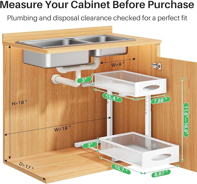 Under Sink Organizer, 2 Tier Pull out Cabinet Organizer Baskets - Image 2