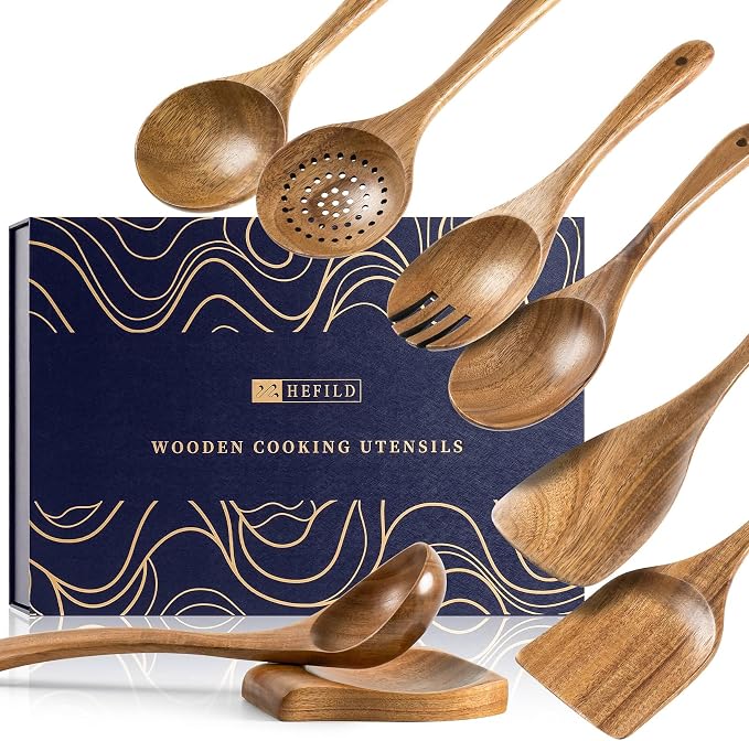 Wooden Spoons for Cooking, Nonstick Cooking Utensil Set by HEFILD