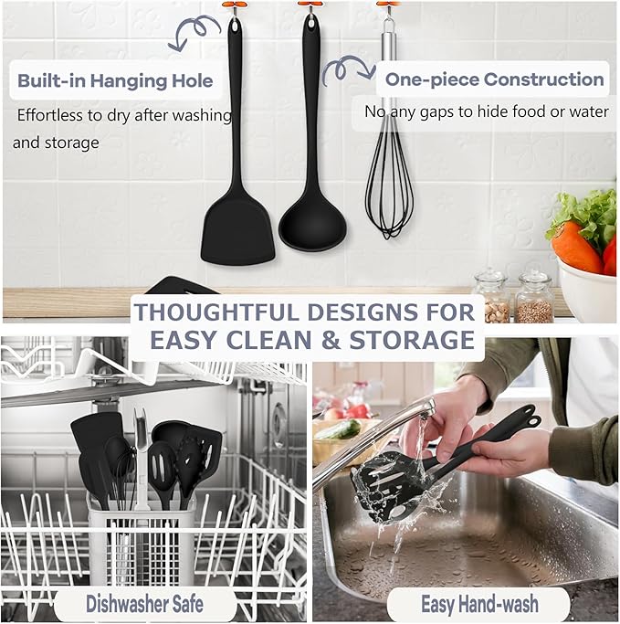 TeamFar Silicone Cooking Utensils, 446°F Heat Resistant Kitchen Gadgets Tools - Image 6