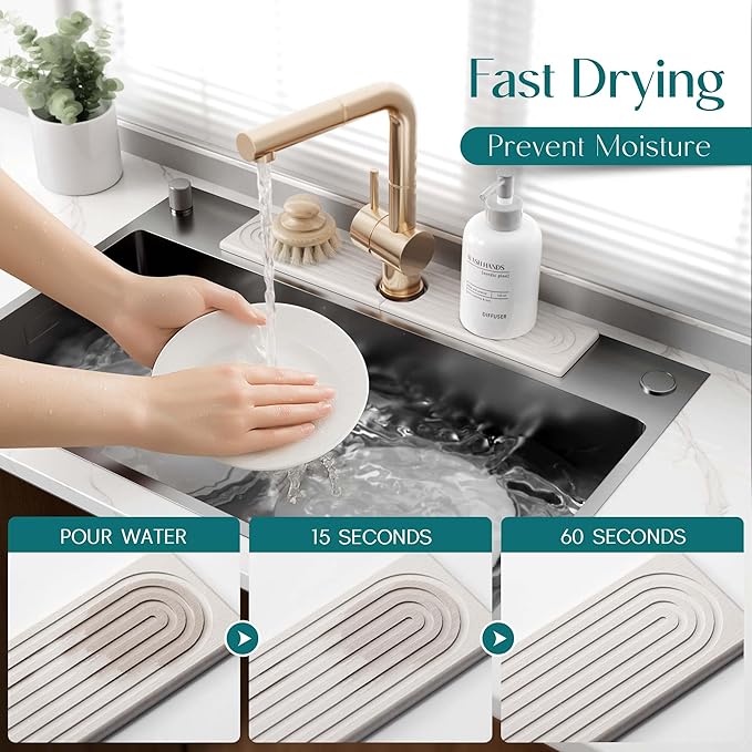 Eormoe Stone Faucet Mat for Kitchen Sink – Diatomite Drying Stone Mat & Sink - Image 3