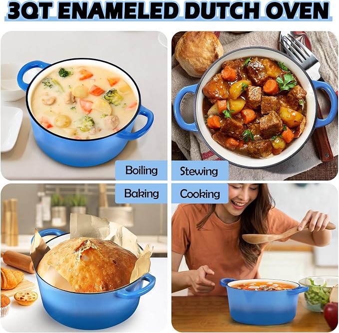 TeamFar 3qt Dutch Oven, Small Enameled Cast Iron Dutch Oven Pot - Image 7