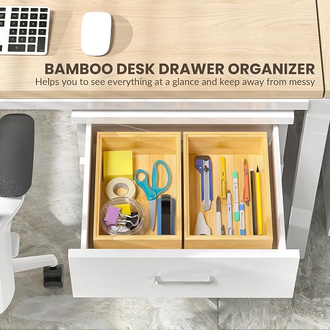 Kitchen Drawer Organizer Bins, Stackable Bamboo Drawer Organizer - Image 4