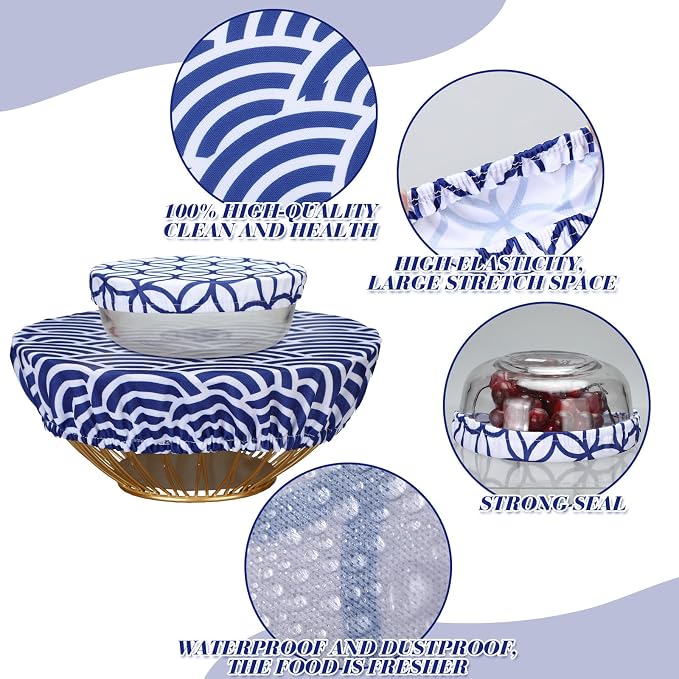Patelai 10 Pcs Bowl Covers Reusable in 5 Size Stretch Cloth Fabric Elastic Food - Image 7