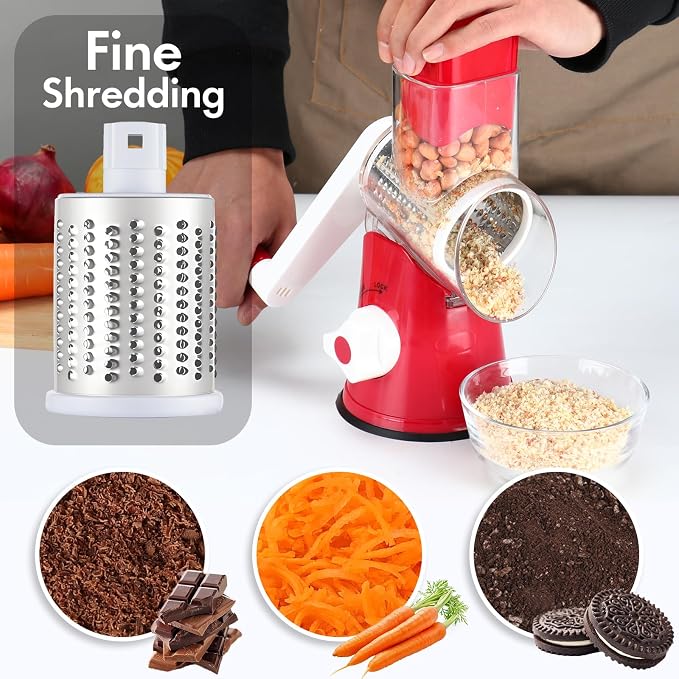Rotary Cheese Grater Shredder, Speed Kitchen Manual Round Mandolin Slicer Safe - Image 2