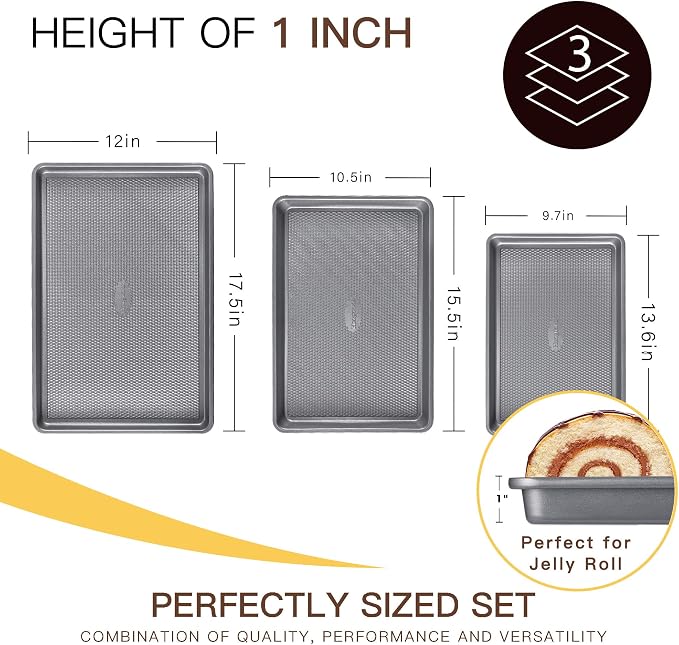 HONGBAKE 3 Pack Nonstick Ceramic Baking Sheet Pan Set - Image 5