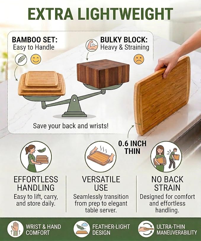 Greener Chef Luxury XL Bamboo Cutting Board Set of 3 - Image 6