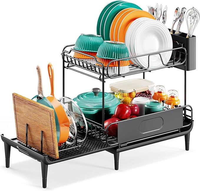 Urackify Dish Drying Rack for Kitchen Counter, Expandable 2 Tier Dish Rack by Urackify