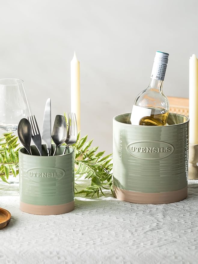 YHOSSEUN Kitchen Utensil Holder, 6.7"+5.1" Ceramic Utensil Holder - Image 5