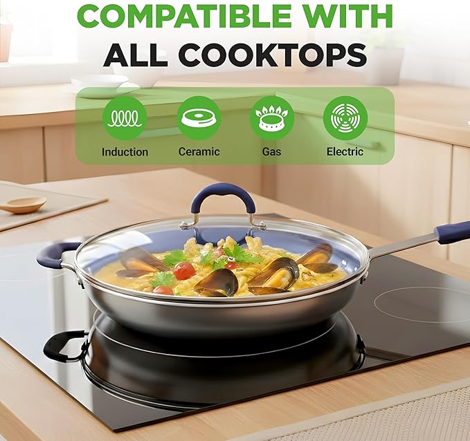 NutriChef 14" Fry Pan With Lid - Image 4