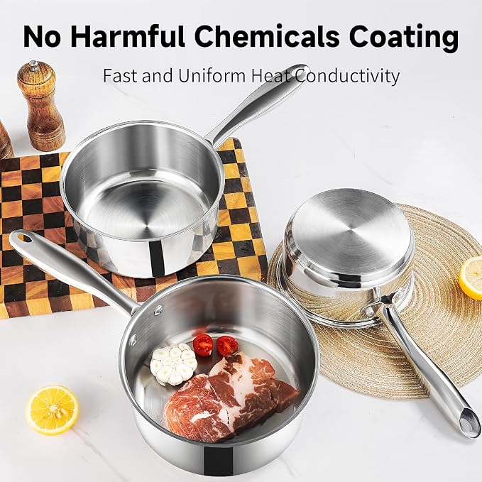 SLOTTET 1Qt & 2Qt Stainless Steel Sauce Pan Set - Image 2