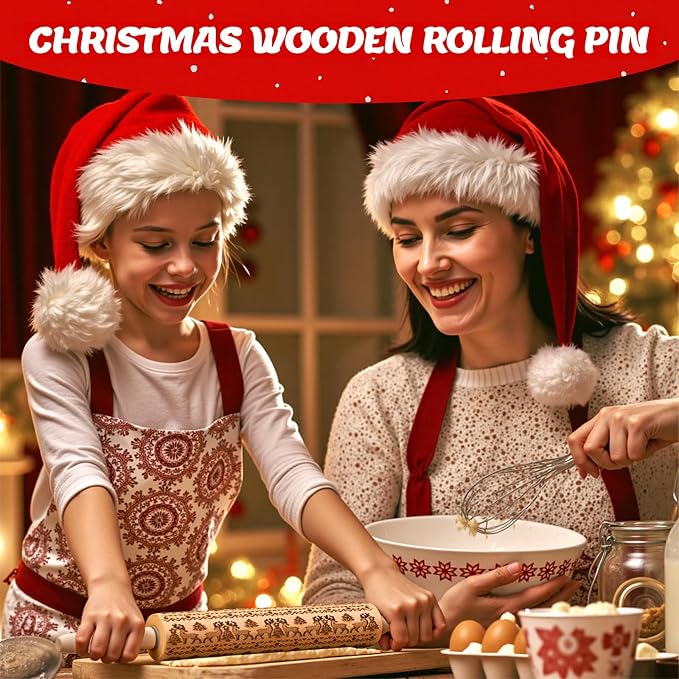 Stocking Stuffers Gifts for Women, Wooden Embossed Rolling Pin for Baking - Image 2